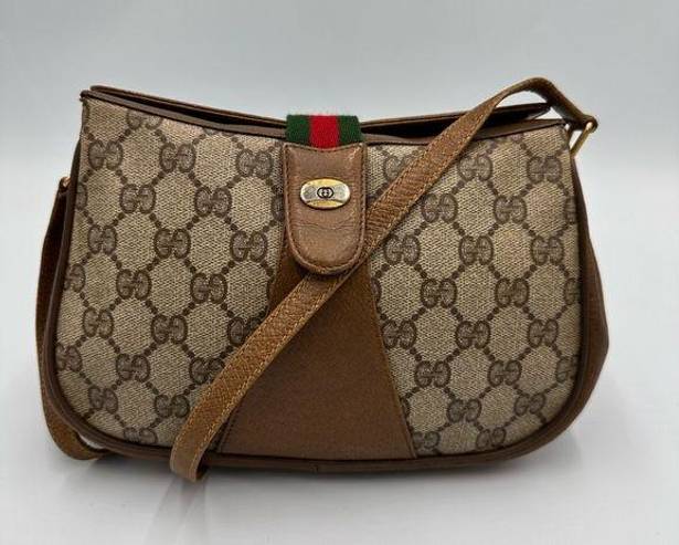 Gucci  Brown/Beige GG Supreme Canvas and Leather Vintage Web Shoulder Bag