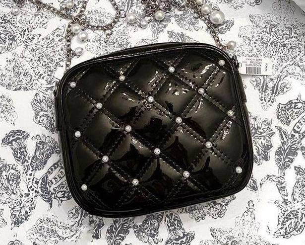 White House | Black Market NWT  Black Patent Faux Pearl Crossbody Purse