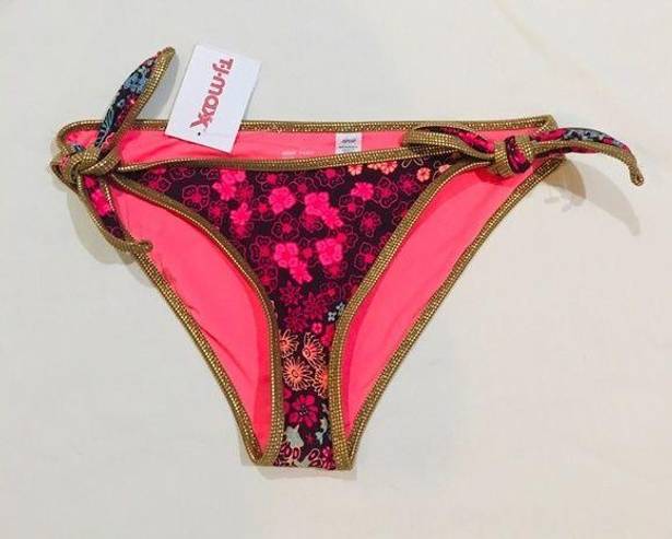 Aerie NWT XS  Pink and Gold Floral Bikini Panties with Hip Ties