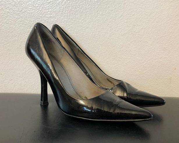 BP . Leather lacquered black women's stiletto heels