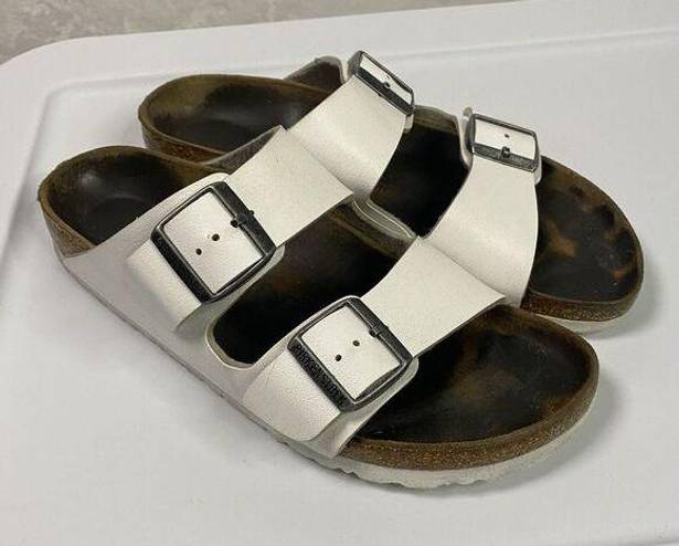 Birkenstock  Arizona White Leather Birko-Flor Slide Sandals EU 39 US L 8