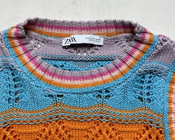 ZARA  Knit Crochet Rainbow Sleeveless Sweater Vest Jumper