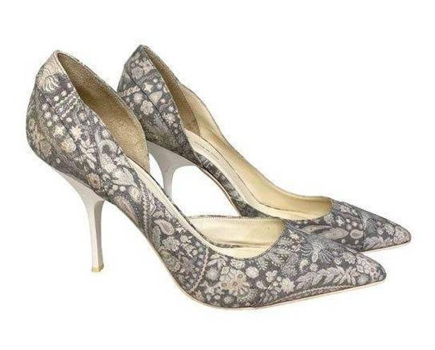 DKNY  Women's Gray Paisley Print Pointed Toe High Stiletto Heel Sandal Size 8