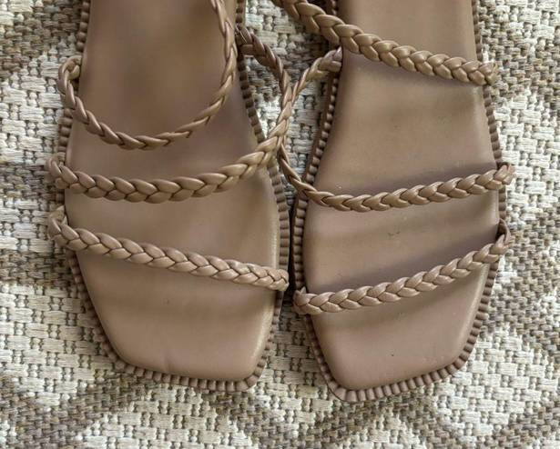 Steve Madden Nude Tan Braided Strappy Square Toe Sandals Size 7.5