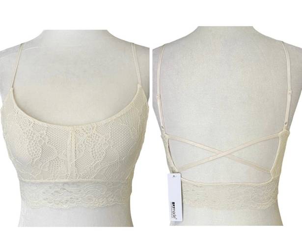 LA Made New  Criss Cross Strap Open Back Lace Bralette Ivory