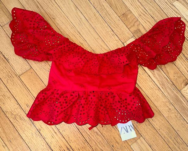 ZARA Red Lace Crop Top