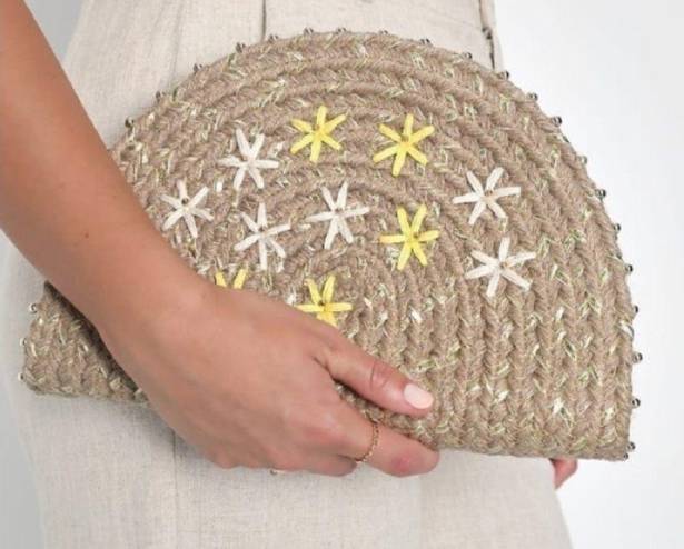 Lulus Exceptionally Sunny Embroidered Half Moon clutch NWT