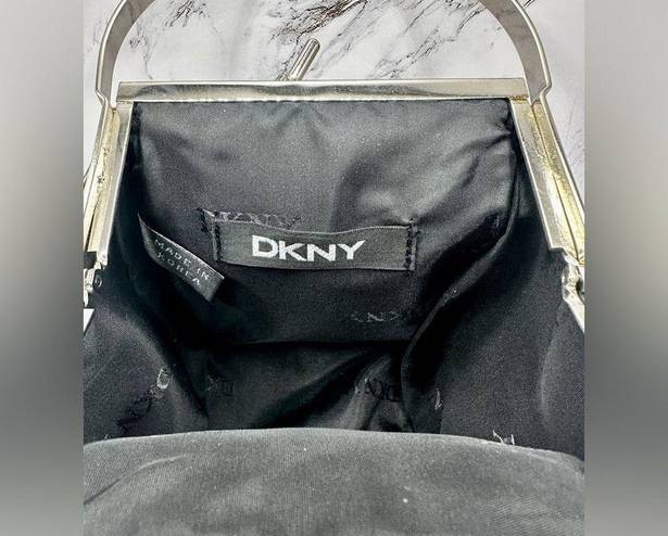 DKNY  Mini Gray Satin Pouch with Silver Handle 