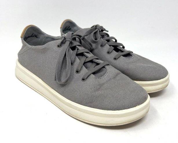 Olukai  Ki'ihele Li Gray Lace Up Canvas Sneakers Shoes Women’s Size 7.5