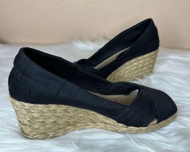 Ralph Lauren Lauren  Cecilia Espadrille Black Peep Toe 2" Wedge Size 5