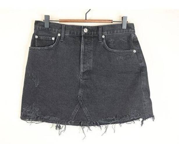 AGOLDE  Womens Distressed Mini Skirt 30 Cult Black Cotton Button Fly Denim NWT