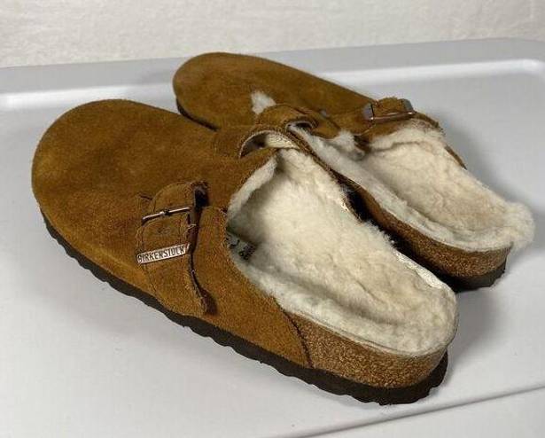 Birkenstock  Boston Shearling Beige Suede Leather Narrow Sz 39 US L8 M6