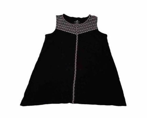 J.Jill  Women’s Black Embroidered Dipped Hem Knit Tank Size XS