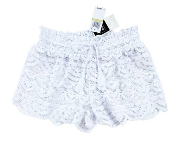 Macy's Macy’s Miken White Juniors' Scalloped Lace Swim Cover-up Shorts Size M NWT