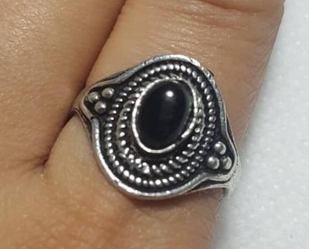 Onyx Natural Black  Sterling Silver Gemstone Ring No Stamp Ring size - 8