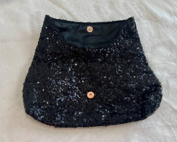 Victoria's Secret Victoria’s Secret Black Sequin Clutch Purse Zipper Pocket Rose Finish Hardware