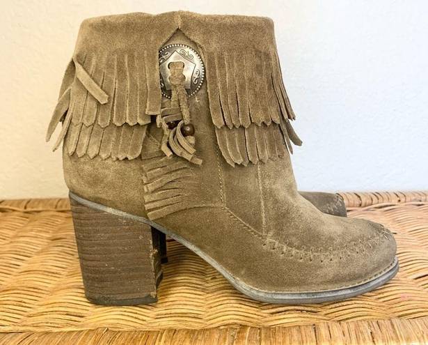 sbicca  Jessa  Suede Fringe Leather Ankle Bootie Boho Southwest Size 7