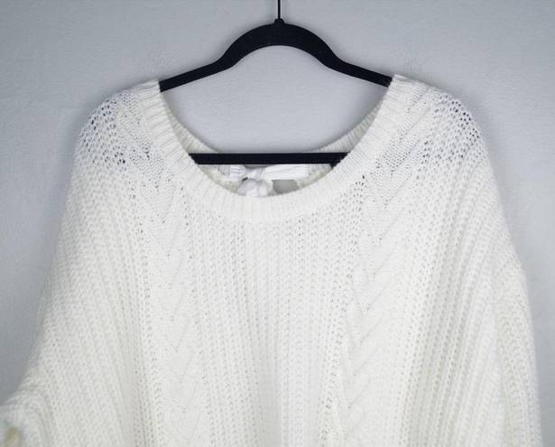 Torrid  Cable Sweater Tie Back Neckline Ivory Pullover Knit Long Sleeve Size 3