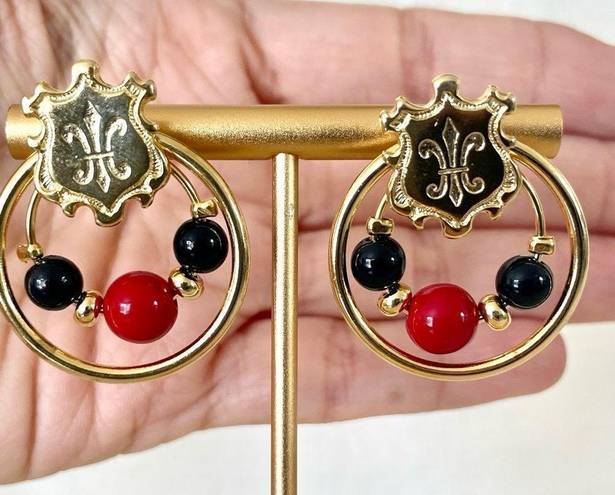 Black Bead Gold tone red and  post earrings