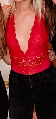 Forever 21 Red Lace Bodysuit