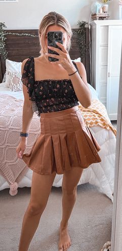 Altar'd State Brown Faux Leather Pleated Skirt 
