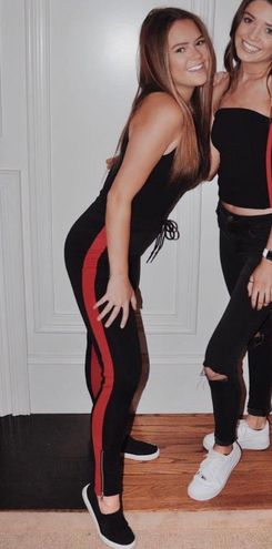 Black Joggers With Red Stripes