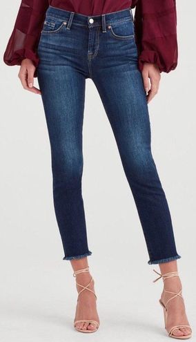 7 For All Mankind Dark Blue Cropped Frayed Jeans