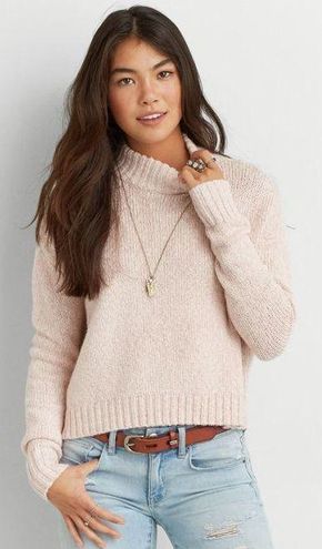 American Eagle  Pink Turtleneck Crop Sweater