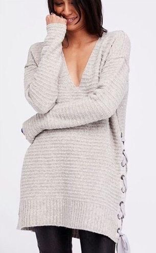 Grey Lace Up Sweater Tunic Gray Size XS 