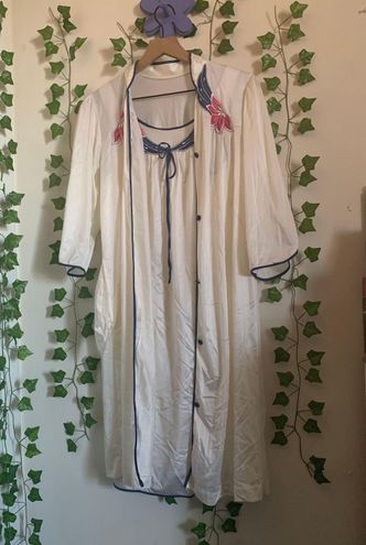 Vintage Ivory Sayin Floral Patch Dress W/ Robe Medium 
