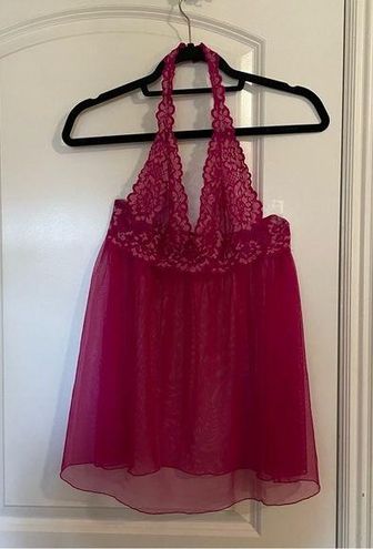 Victoria's Secret Pink Sheer Lace Halter Lingerie Teddy Barbiecore Size ...