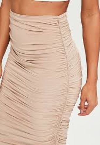 Missguided Nude Ruched MIDI Skirt Size 2, XS-S