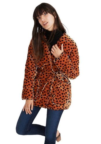 Madewell Small Velvet Quilted Wrap Jacket in Leopard Dot Orange