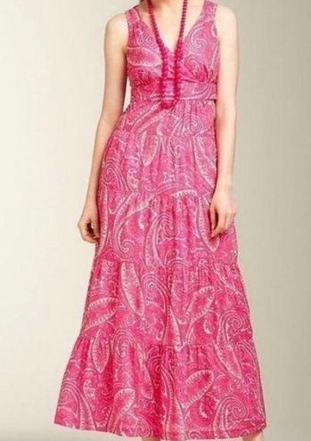 Talbots  pink paisley tiered sleeveless tie back prarie maxi dress size 12p