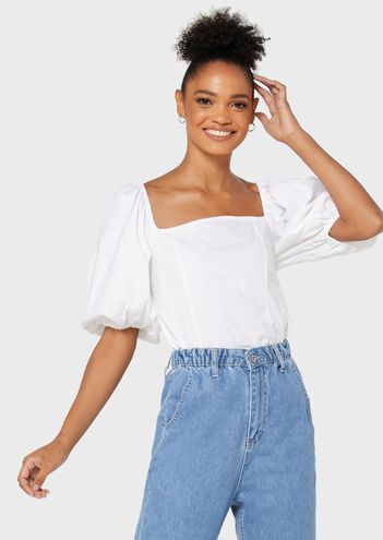 Forever 21 White Puff Sleeve Top