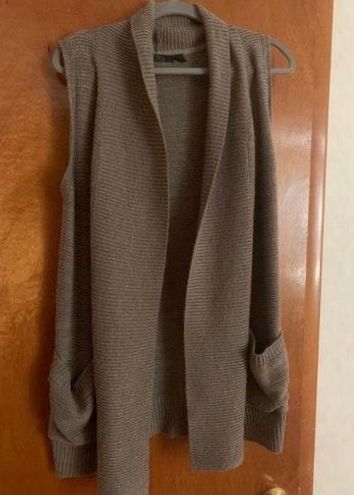 RDI Long Brown Knit Cagan Draped Vest With Dual Pockets
