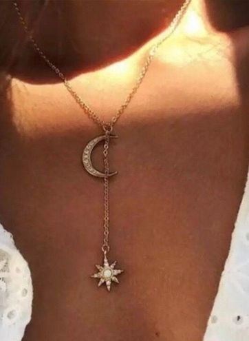 NEW Sun Moon Gold Choker Y-Drop Necklace Celestial