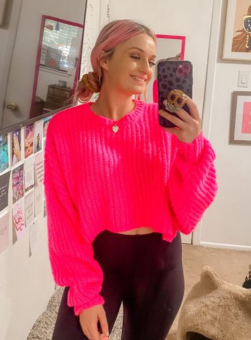 Forever 21 cropped hot pink sweater size small
