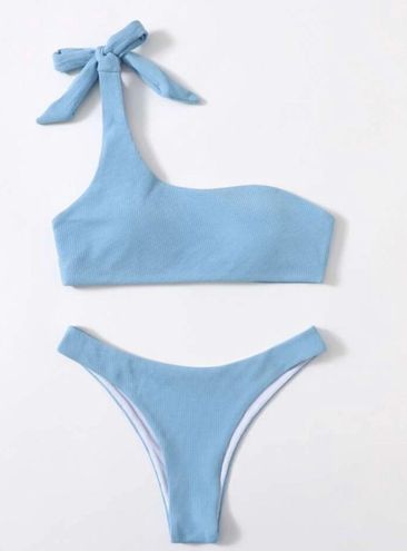 Romwe blue ribbed one shoulder bikini set