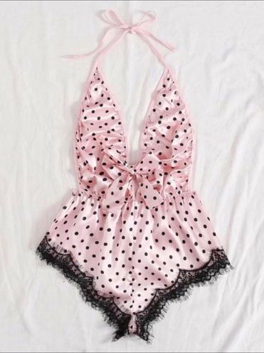 Boutique Pink & Black, Polka Dot, Lingerie Bodysuit