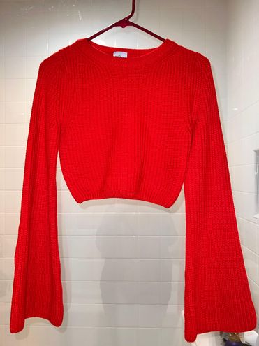 Princess Polly Bell Sleeve Cropped Red Knit Sweater