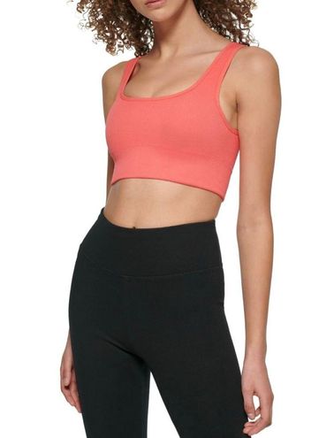 DKNY Women's Support Yoga Boat Neck Running Bra, Black, Small at   Women's Clothing store