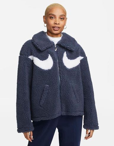 Nike Sportswear Swoosh Oversized Fleece Teddy Zip Up Jacket Small ...