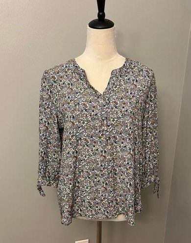 Jane and Delancey Split Neck Patterned Blouse with Tie Sleeves - Size ...