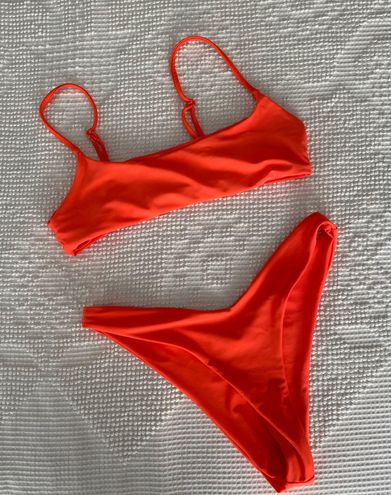 Neon Orange On Trend High Waisted Cheeky Bikini Set 