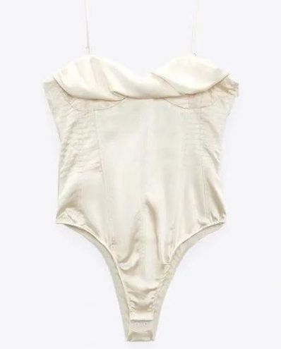 ZARA Satin Effect Bustier Bodysuit Tan Size M - $33 (17% Off Retail ...