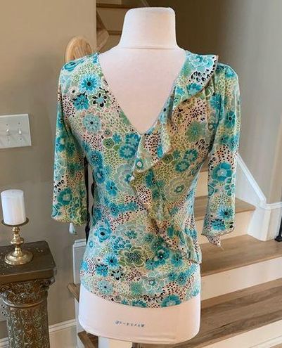 Saint Tropez West  Top Groovy Silky Womens Small Floral Spring Hippie