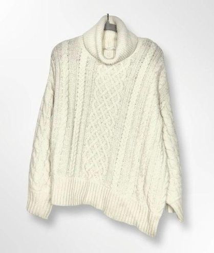 A.L.C. Wool Oversized Cable Knit Alpaca Asymmetrical Sweater in Ivory ...