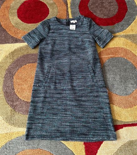 Loft NWT  Outlet Short Sleeve Business Tweed Material Dress Black Teal Petite XS