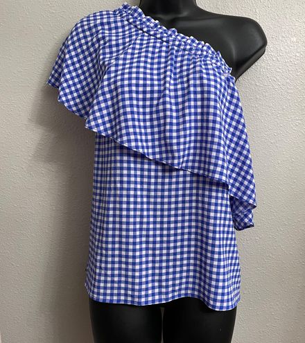 BP One Shoulder Blue and White Checkered Shirt Medium - $15 - From Michelle